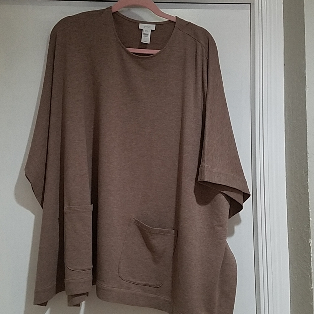 J. Jill Pure Jill Driftwood Heather Poncho Top Tan Pima Cotton Blend Large